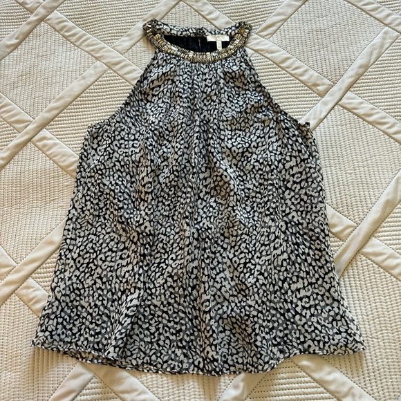 NWOT JOIE Beaded Halter neck Tank Top Sz XS black gray & white patterned chiffon - Picture 1 of 6